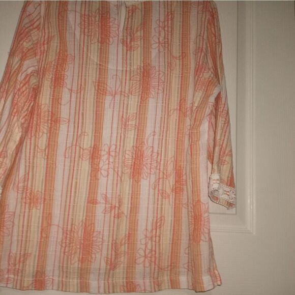 Alfred Dunner Women's 14 White Pink Striped 3/4 Sleeve V-Neck 100% Cotton Top - Picture 6 of 9
